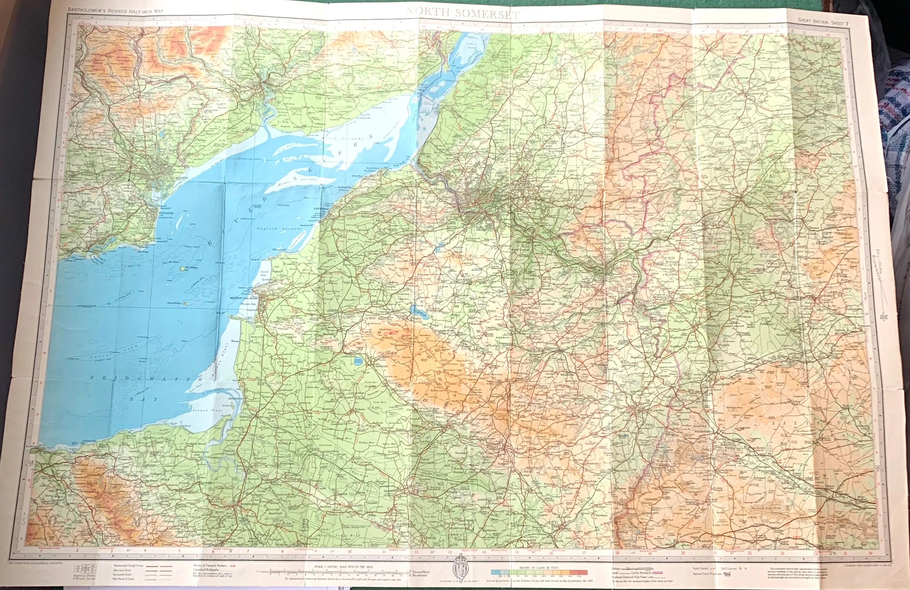 1940s, 50s Maps of North Somerset Sheet 7. Incl. Bristol, Cardiff, Devizes