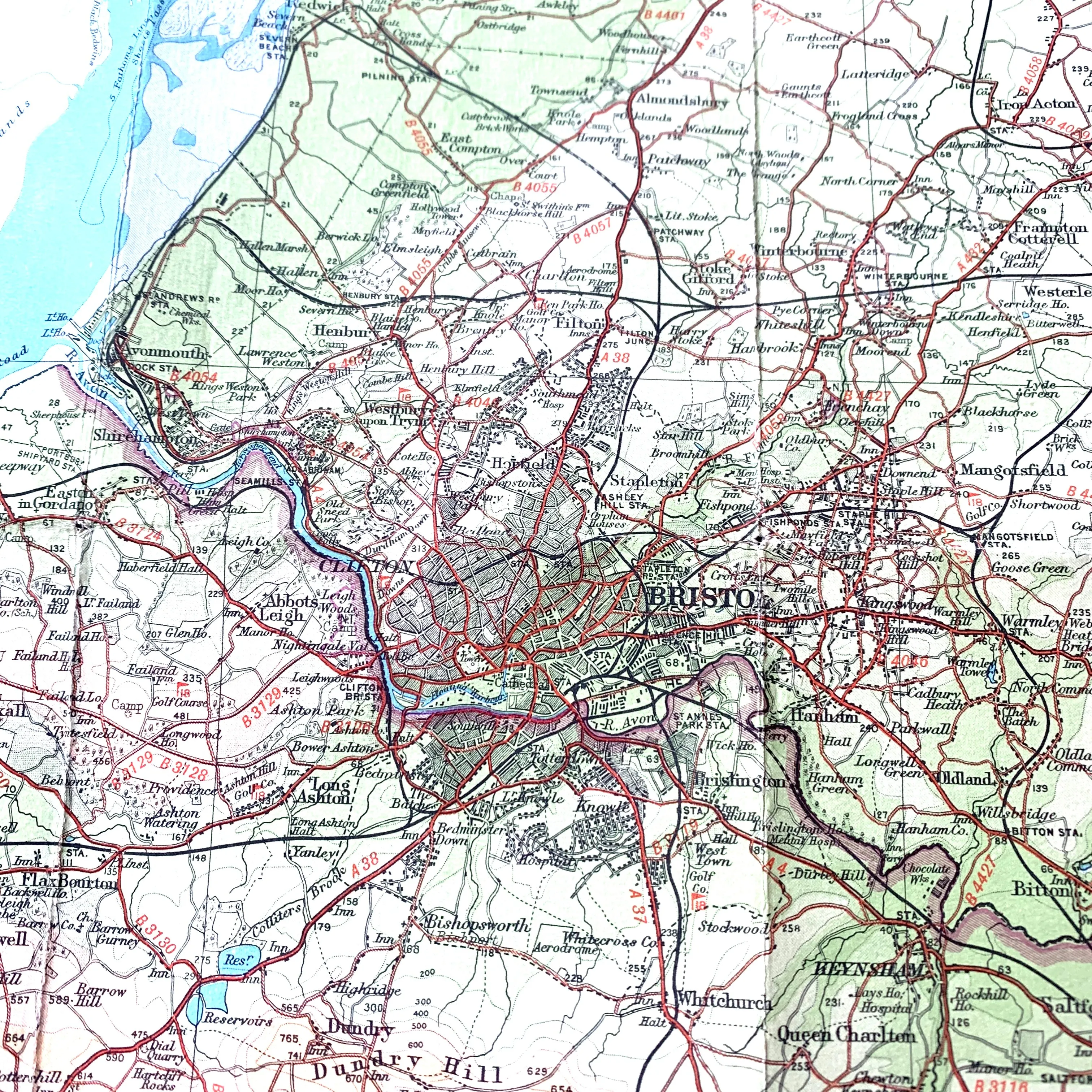 1940s, 50s Maps of North Somerset Sheet 7. Incl. Bristol, Cardiff, Devizes