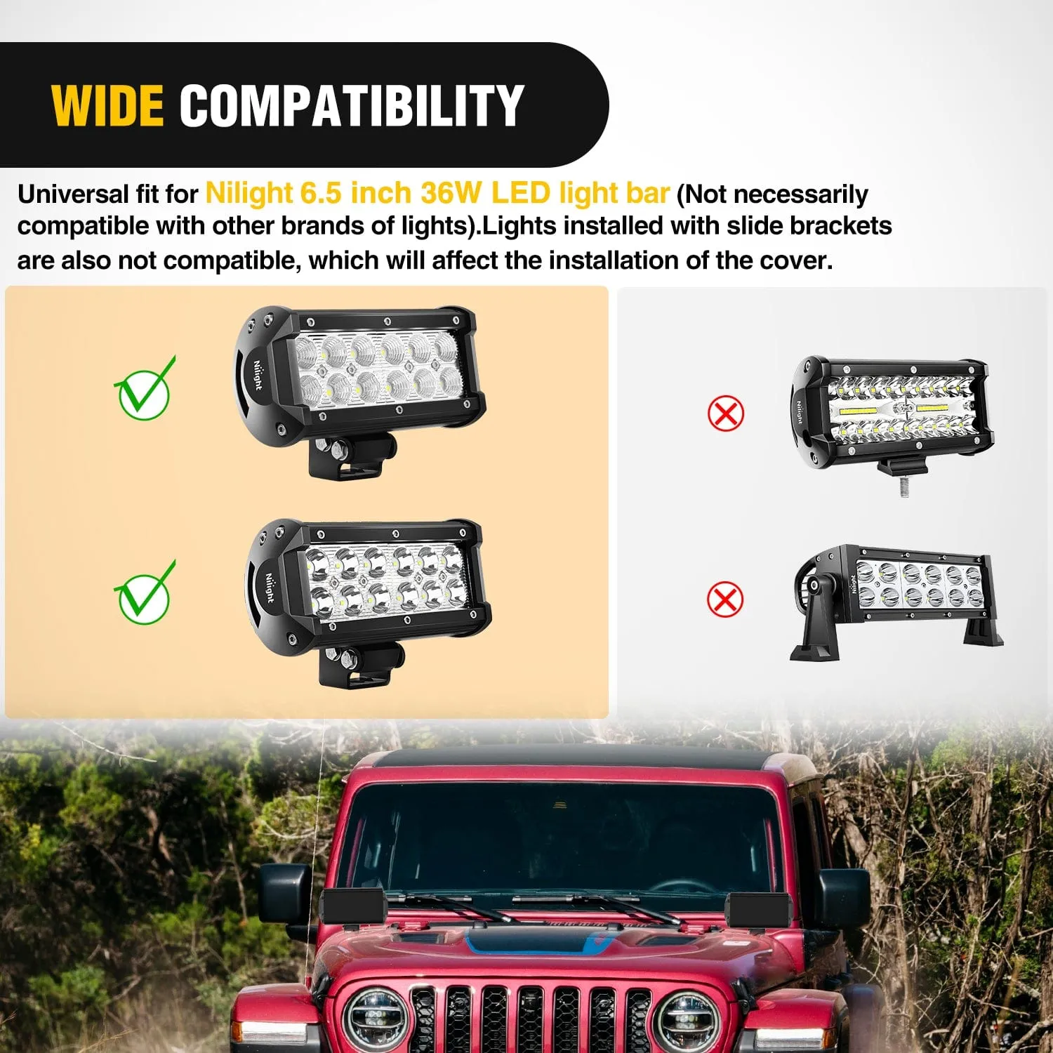 2Pcs 6.5 inch Black Light Bar Cover
