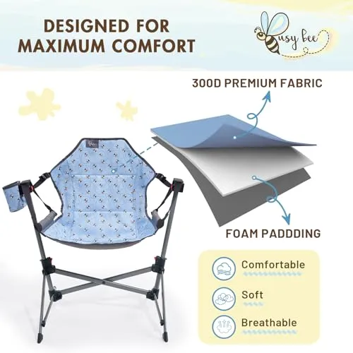 Busy Bee Folding Kids Stand, Child Camping Gear Hammock Swing Chair with Cup Holder & Carrying Bag for Outdoor, Lawn, Hiking, Indoor, Supports 125 LBS, Blue