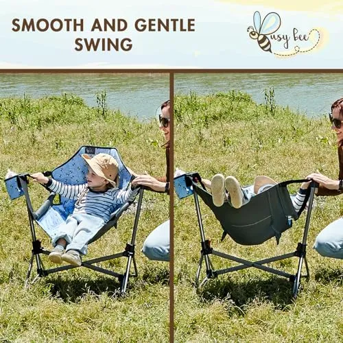 Busy Bee Folding Kids Stand, Child Camping Gear Hammock Swing Chair with Cup Holder & Carrying Bag for Outdoor, Lawn, Hiking, Indoor, Supports 125 LBS, Blue