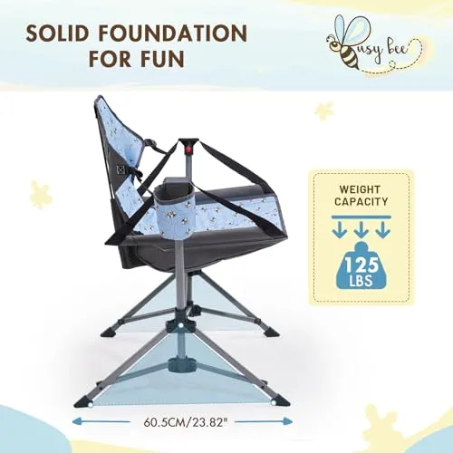Busy Bee Folding Kids Stand, Child Camping Gear Hammock Swing Chair with Cup Holder & Carrying Bag for Outdoor, Lawn, Hiking, Indoor, Supports 125 LBS, Blue