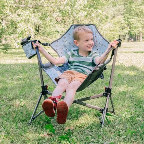 Busy Bee Folding Kids Stand, Child Camping Gear Hammock Swing Chair with Cup Holder & Carrying Bag for Outdoor, Lawn, Hiking, Indoor, Supports 125 LBS, Blue