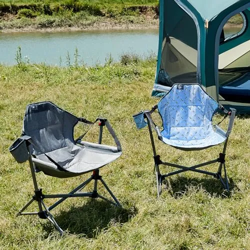 Busy Bee Folding Kids Stand, Child Camping Gear Hammock Swing Chair with Cup Holder & Carrying Bag for Outdoor, Lawn, Hiking, Indoor, Supports 125 LBS, Blue