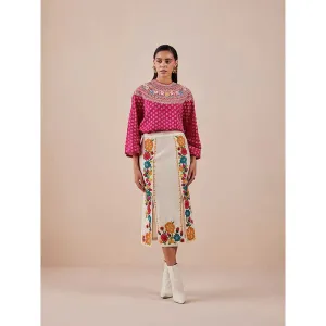 CHANDRIMA Fuchsia Yoke Detail Printed Top