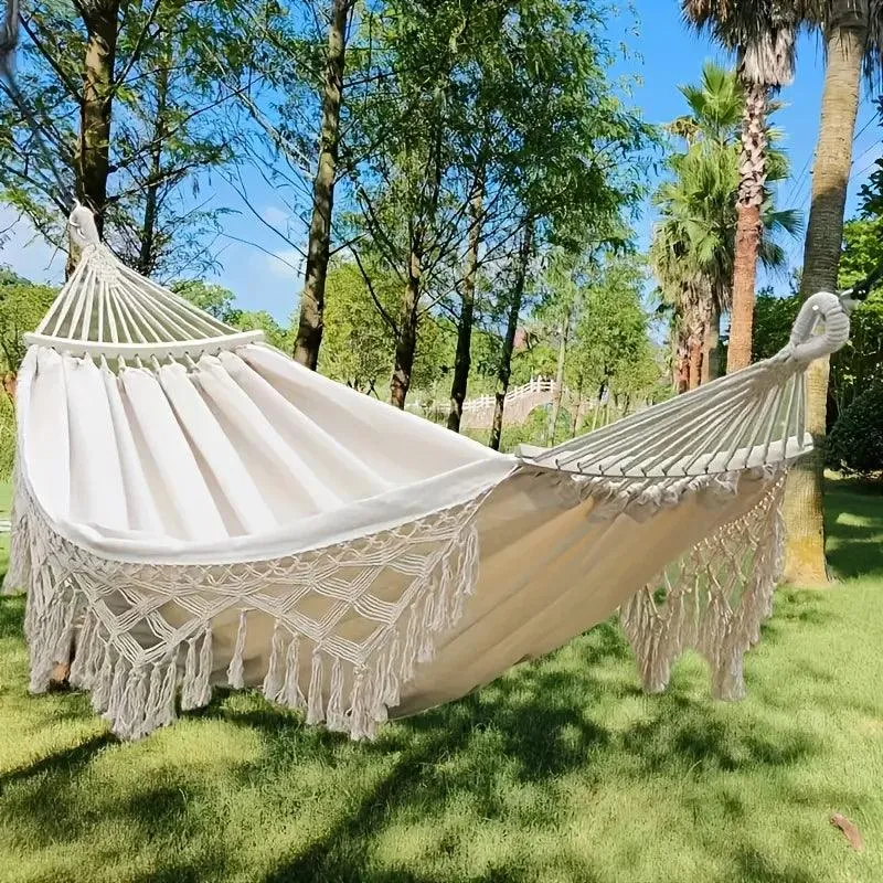 Cotton Canvas Hammock with Woven Tassels