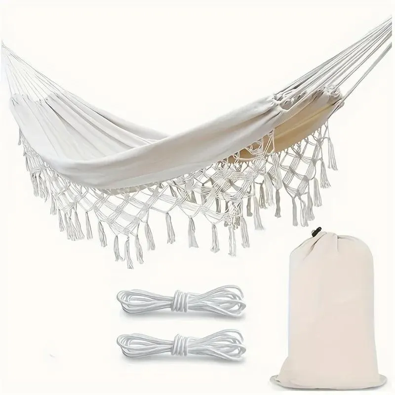 Cotton Canvas Hammock with Woven Tassels