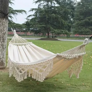 Cotton Canvas Hammock with Woven Tassels