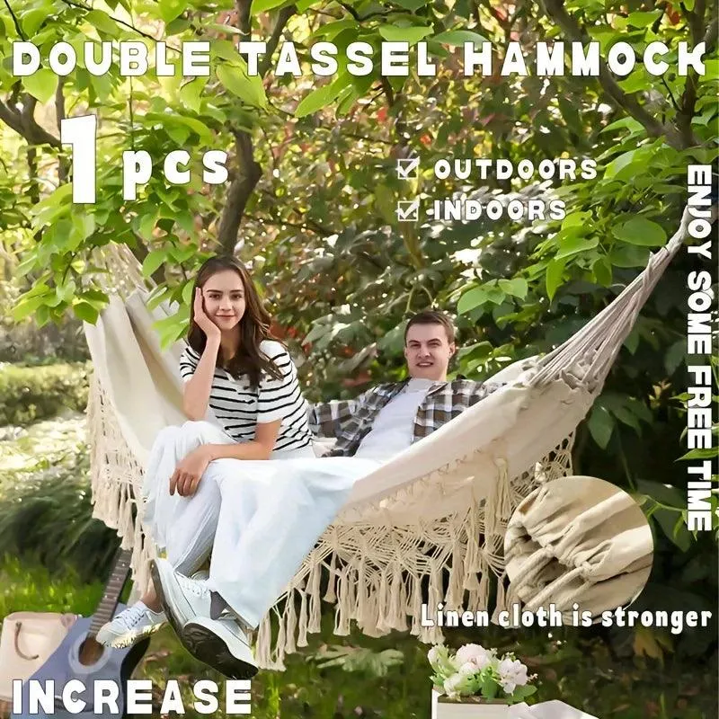 Cotton Canvas Hammock with Woven Tassels