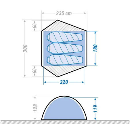 Dome trekking tent - 3 person - mt500