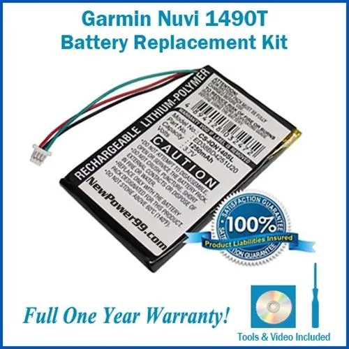 Garmin Nuvi 1490T Battery Replacement Kit with Tools, Video Instructions and Extended Life Battery