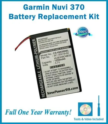 Garmin Nuvi 370 Battery Replacement Kit with Tools, Video Instructions and Extended Life Battery