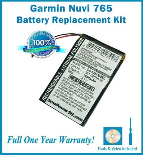 Garmin Nuvi 765 Battery Replacement Kit with Tools, Video Instructions and Extended Life Battery
