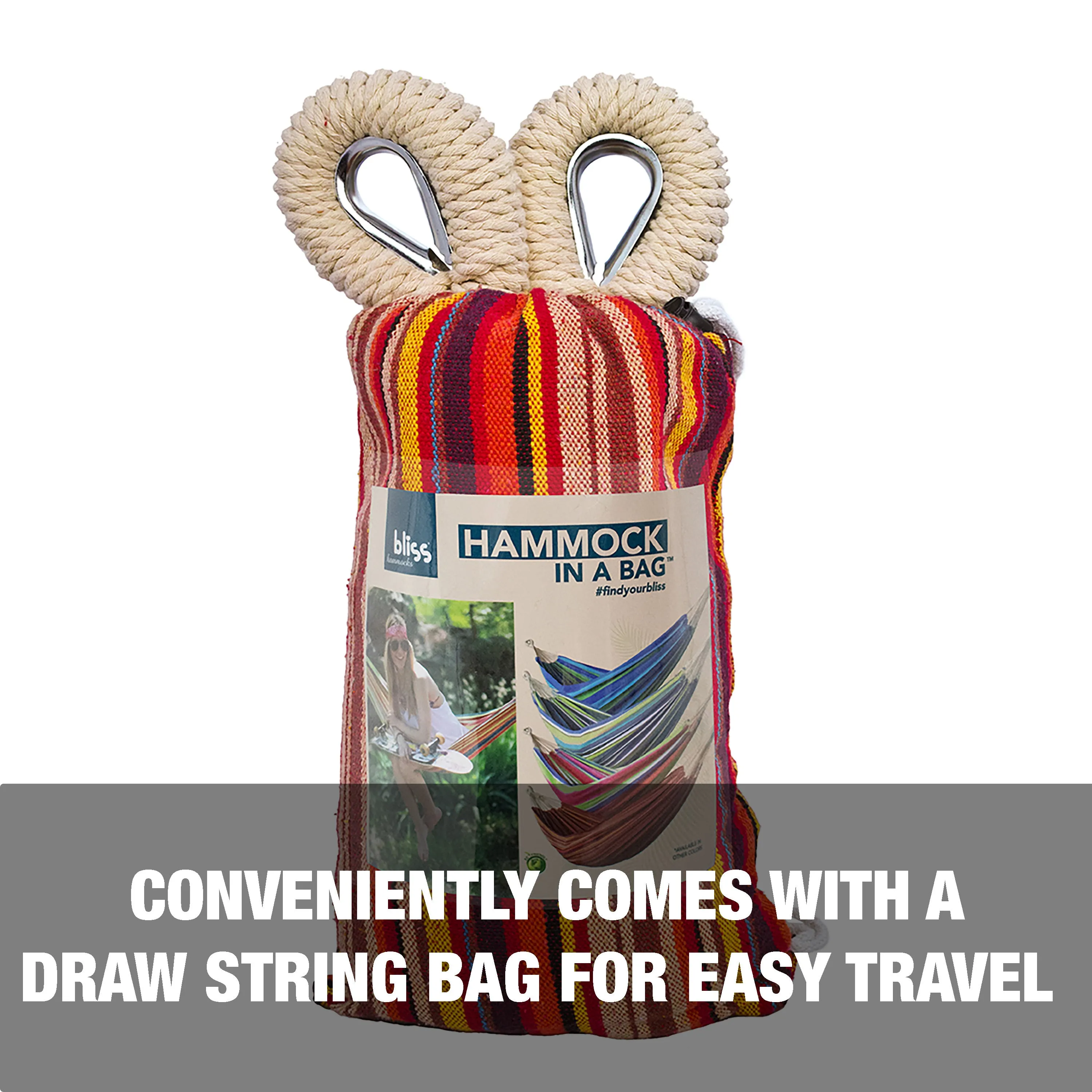 Hammock in a Bag w/ Rope loops & Hanging Hardware | 40-in. Wide | 220 Lb. Capacity