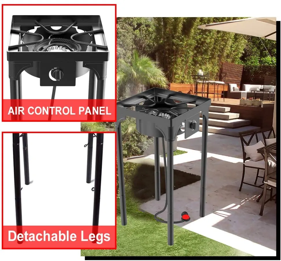 Kapas Outdoor & Indoor Portable Propane Stove, Single & Double Burners with Gas Premium Hose, Detachable Legs for Backyard Kitchen, Camping Grill, Hiking Cooking, Outdoor Recreation (DB01-Medium,1 Burner)