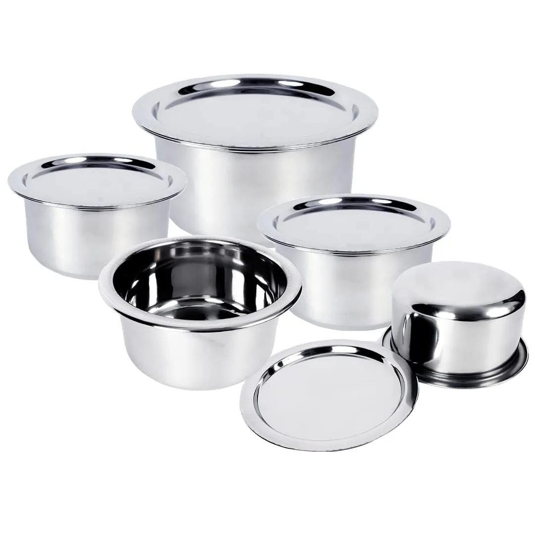 Kuber Industries Steel Tope/Patila/cookware with Lids, 800 ml, 1000 ml, 1400 ml, 1900 ml, 2400 ml, 5 Piece (Steel) (Pack Of 2)