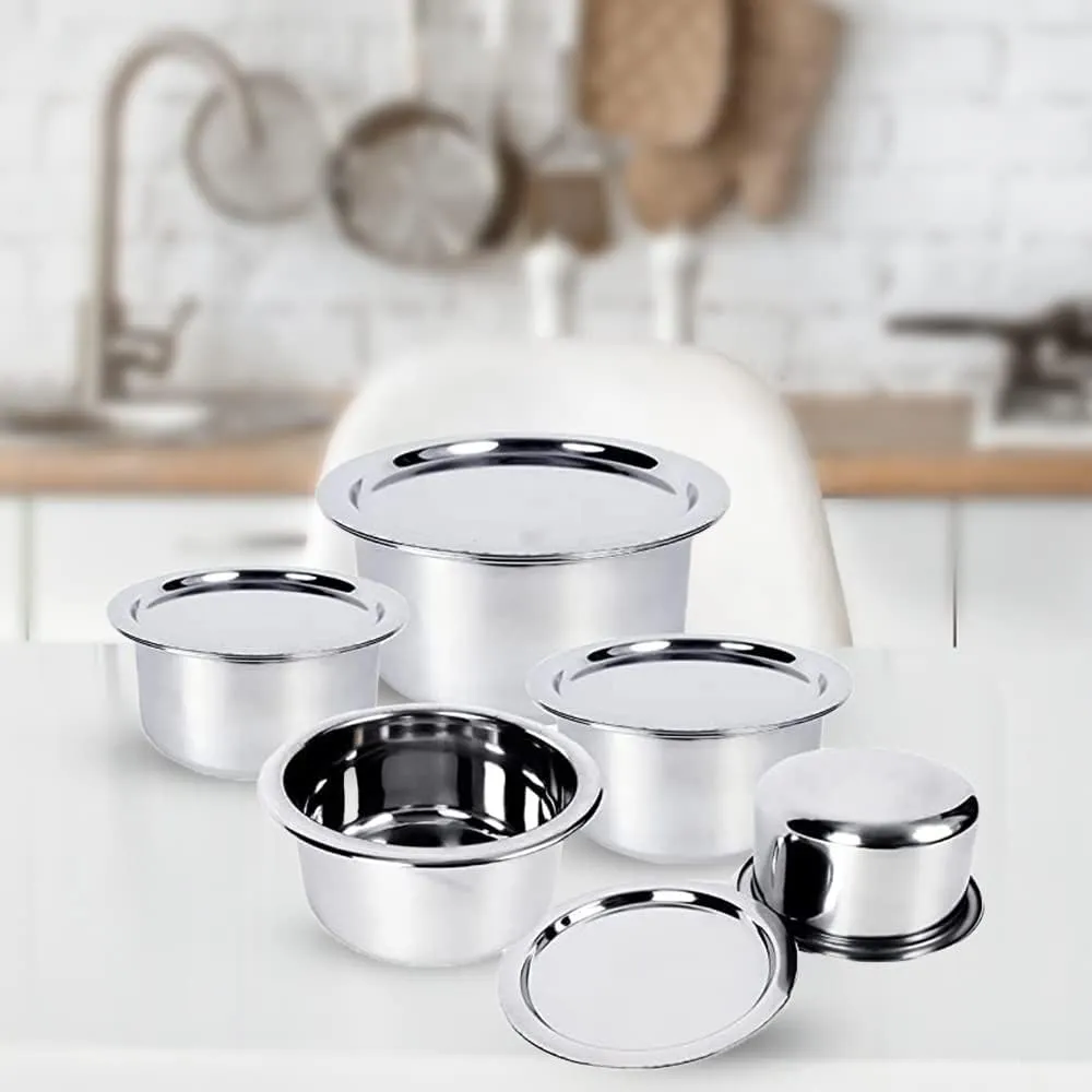 Kuber Industries Steel Tope/Patila/cookware with Lids, 800 ml, 1000 ml, 1400 ml, 1900 ml, 2400 ml, 5 Piece (Steel) (Pack Of 2)