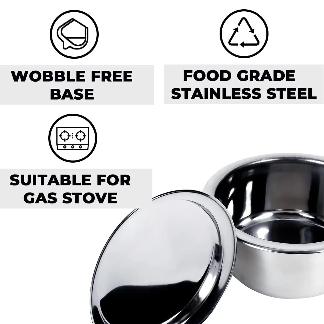 Kuber Industries Steel Tope/Patila/cookware with Lids, 800 ml, 1000 ml, 1400 ml, 1900 ml, 2400 ml, 5 Piece (Steel) (Pack Of 2)