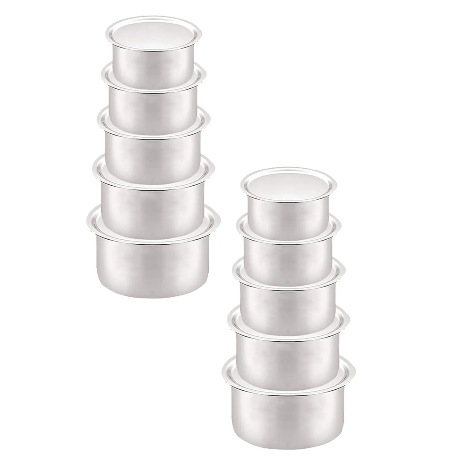 Kuber Industries Steel Tope/Patila/cookware with Lids, 800 ml, 1000 ml, 1400 ml, 1900 ml, 2400 ml, 5 Piece (Steel) (Pack Of 2)