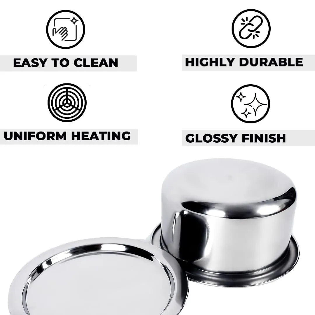 Kuber Industries Steel Tope/Patila/cookware with Lids, 800 ml, 1000 ml, 1400 ml, 1900 ml, 2400 ml, 5 Piece (Steel) (Pack Of 2)