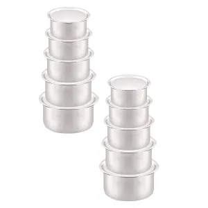 Kuber Industries Steel Tope/Patila/cookware with Lids, 800 ml, 1000 ml, 1400 ml, 1900 ml, 2400 ml, 5 Piece (Steel) (Pack Of 2)