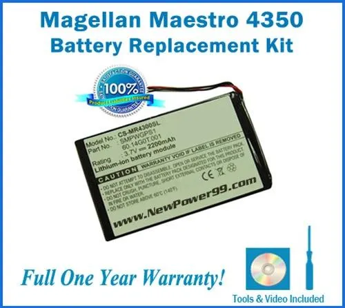 Magellan Maestro 4350 Battery Replacement Kit with Tools, Video Instructions and Extended Life Battery