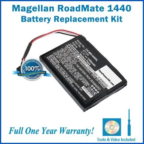 Magellan RoadMate 1440 Battery Replacement Kit with Tools, Video Instructions and Extended Life Battery