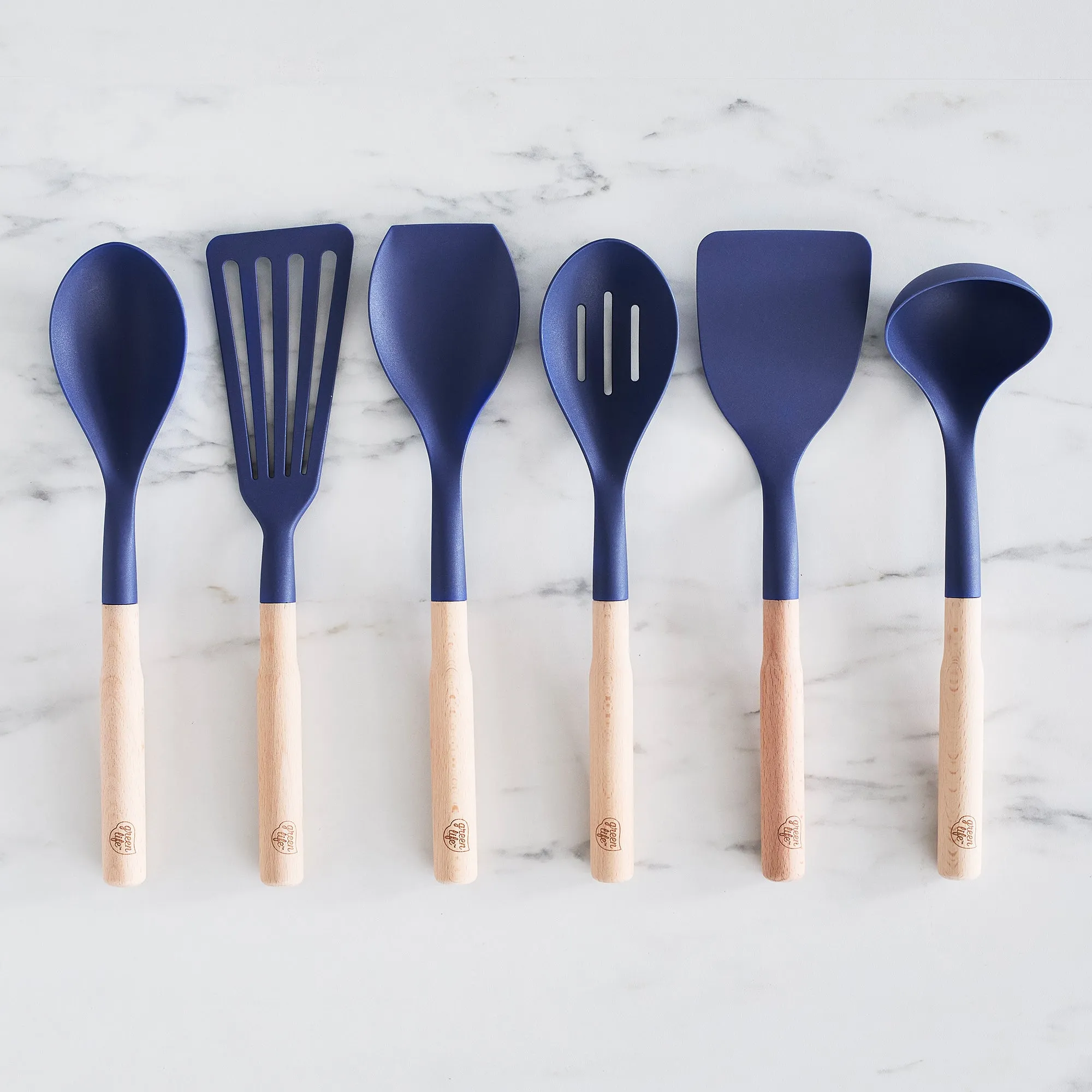 Nylon & Wood Cooking Utensils with Ceramic Crock, 7-Piece Set