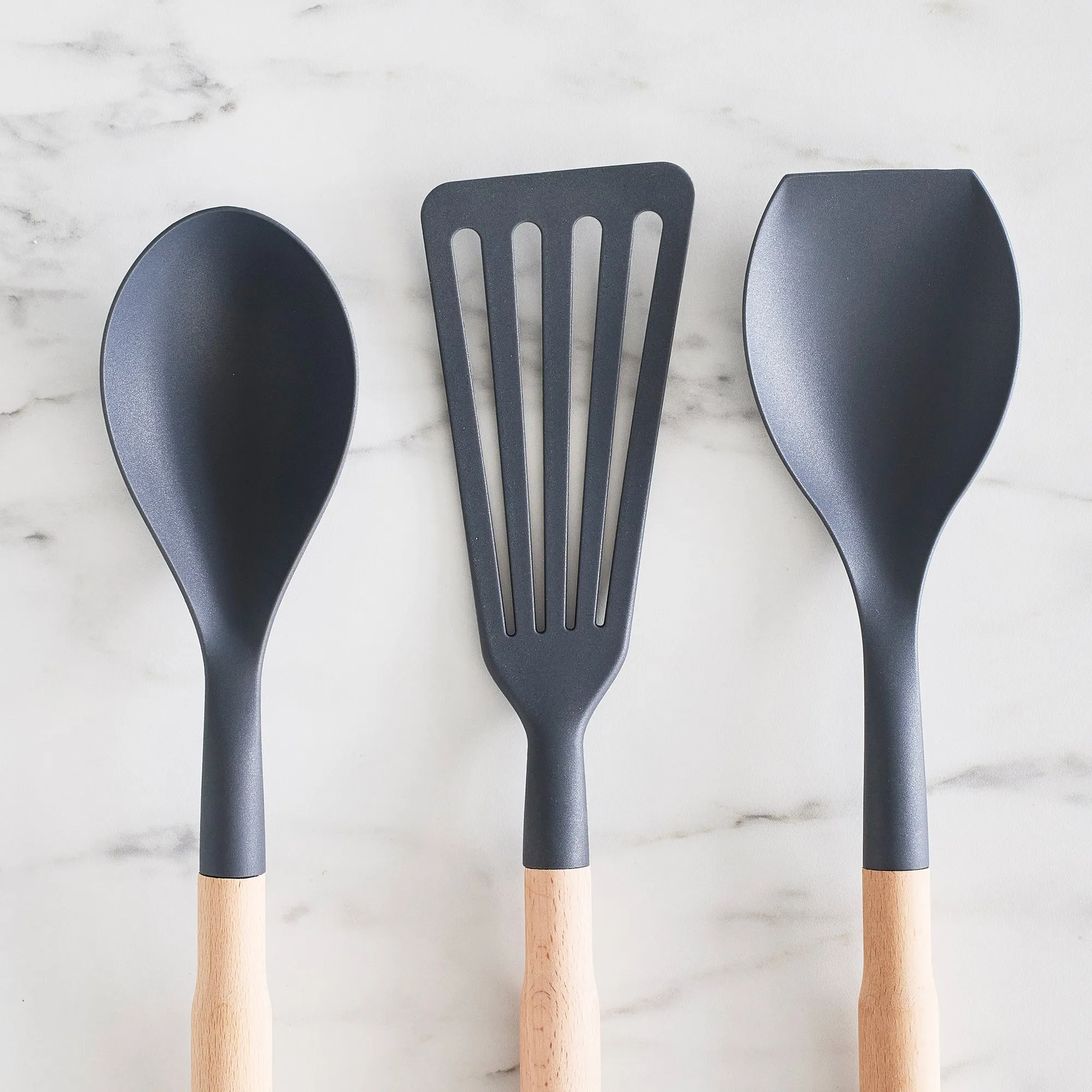 Nylon & Wood Cooking Utensils with Ceramic Crock, 7-Piece Set