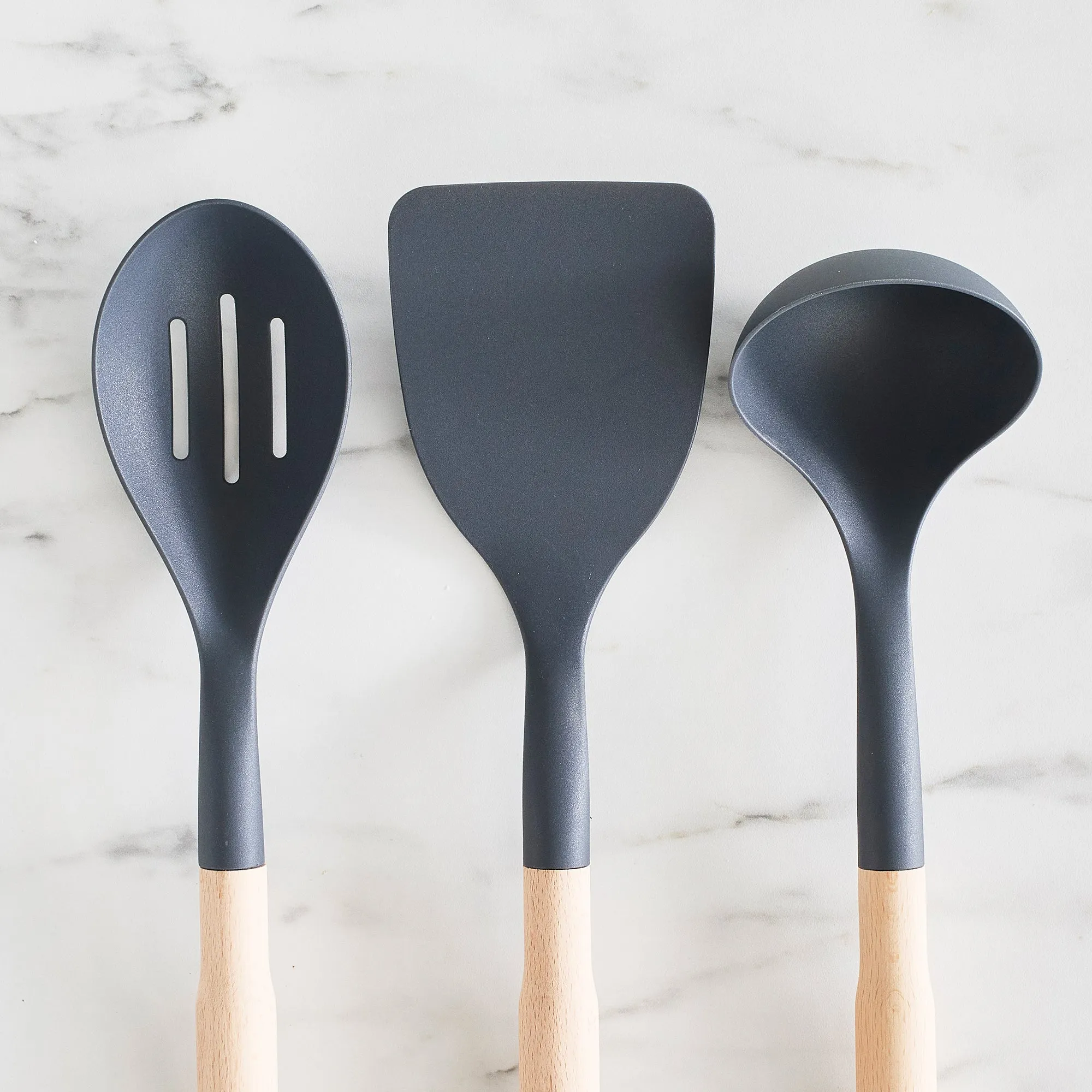 Nylon & Wood Cooking Utensils with Ceramic Crock, 7-Piece Set