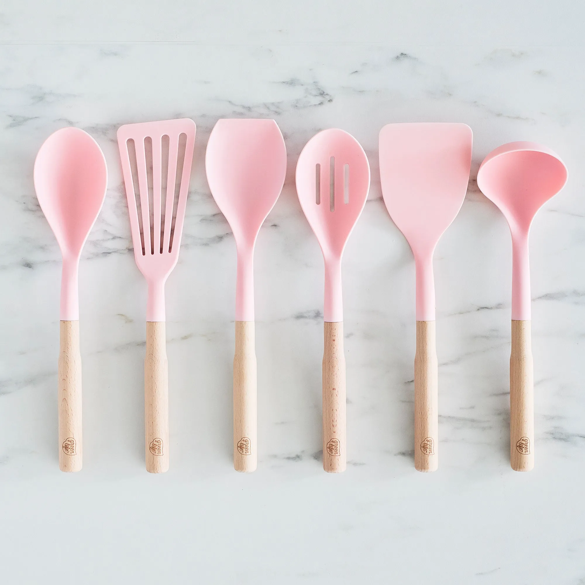 Nylon & Wood Cooking Utensils with Ceramic Crock, 7-Piece Set