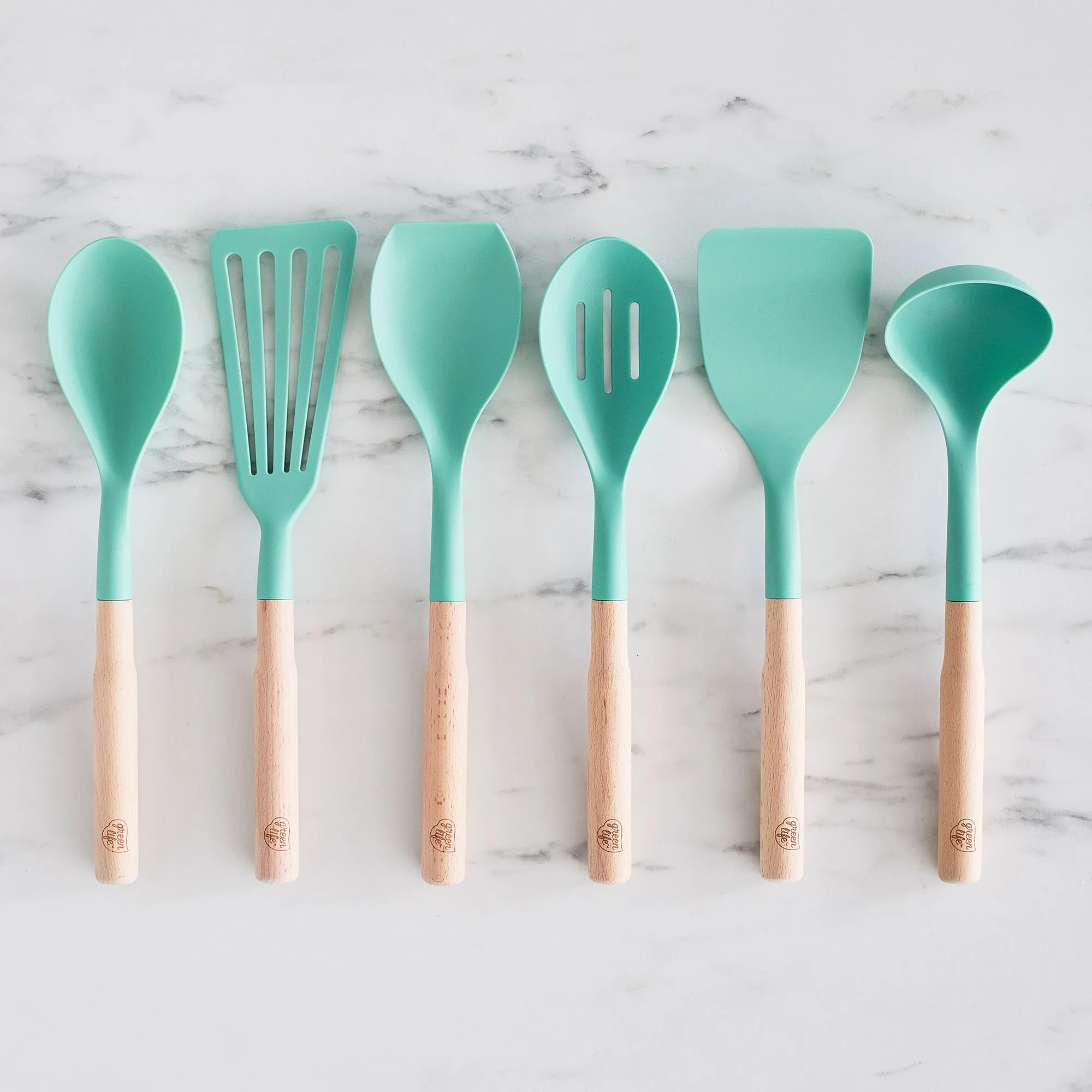 Nylon & Wood Cooking Utensils with Ceramic Crock, 7-Piece Set