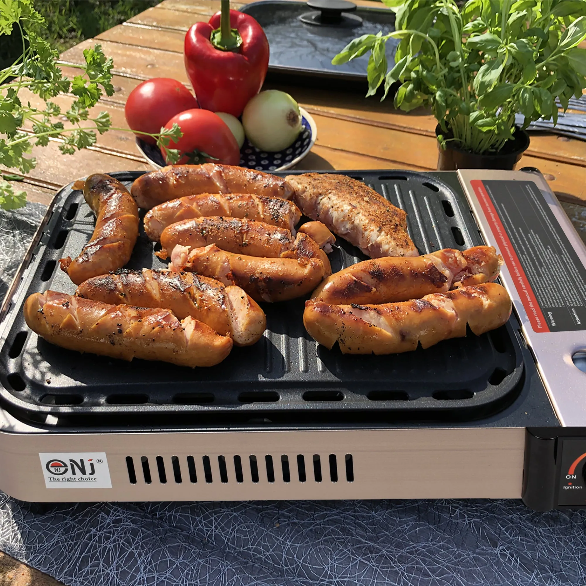 Portable Camping Gas Grill BBQ with Grill Pan Grill Plate and Lid Butane Outdoor Stove