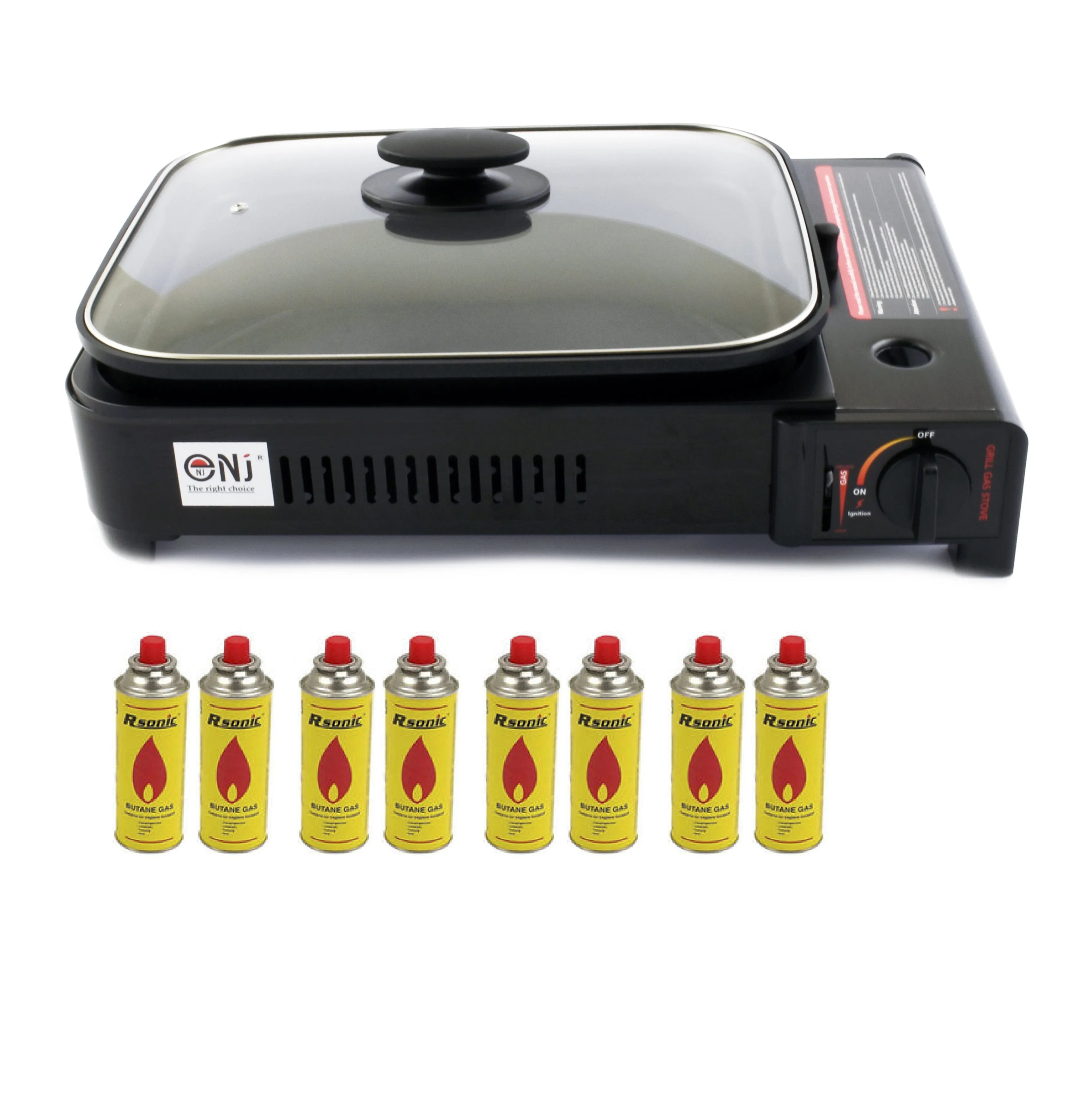Portable Camping Gas Grill BBQ with Grill Pan Grill Plate and Lid Butane Outdoor Stove