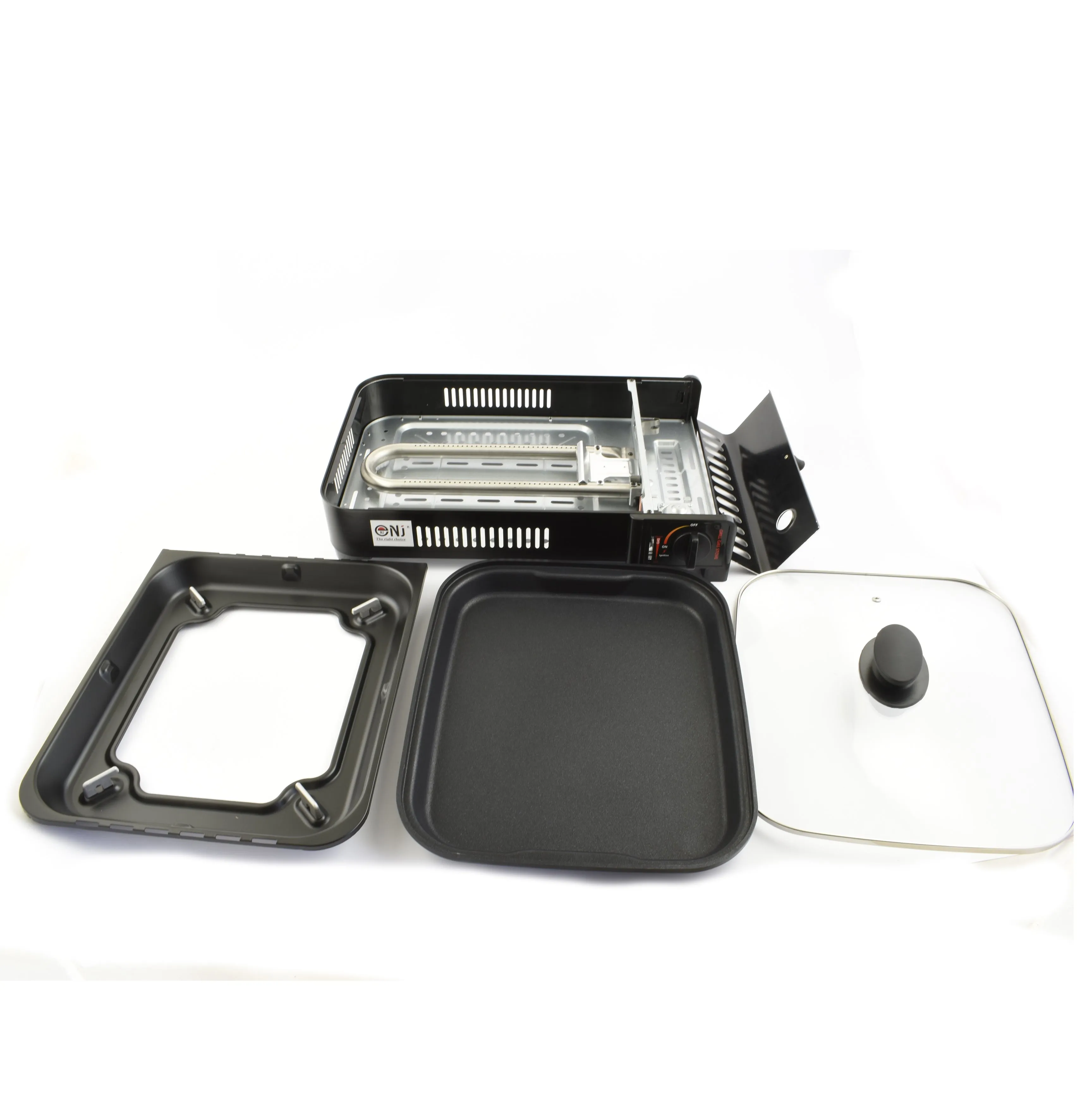Portable Camping Gas Grill BBQ with Grill Pan Grill Plate and Lid Butane Outdoor Stove