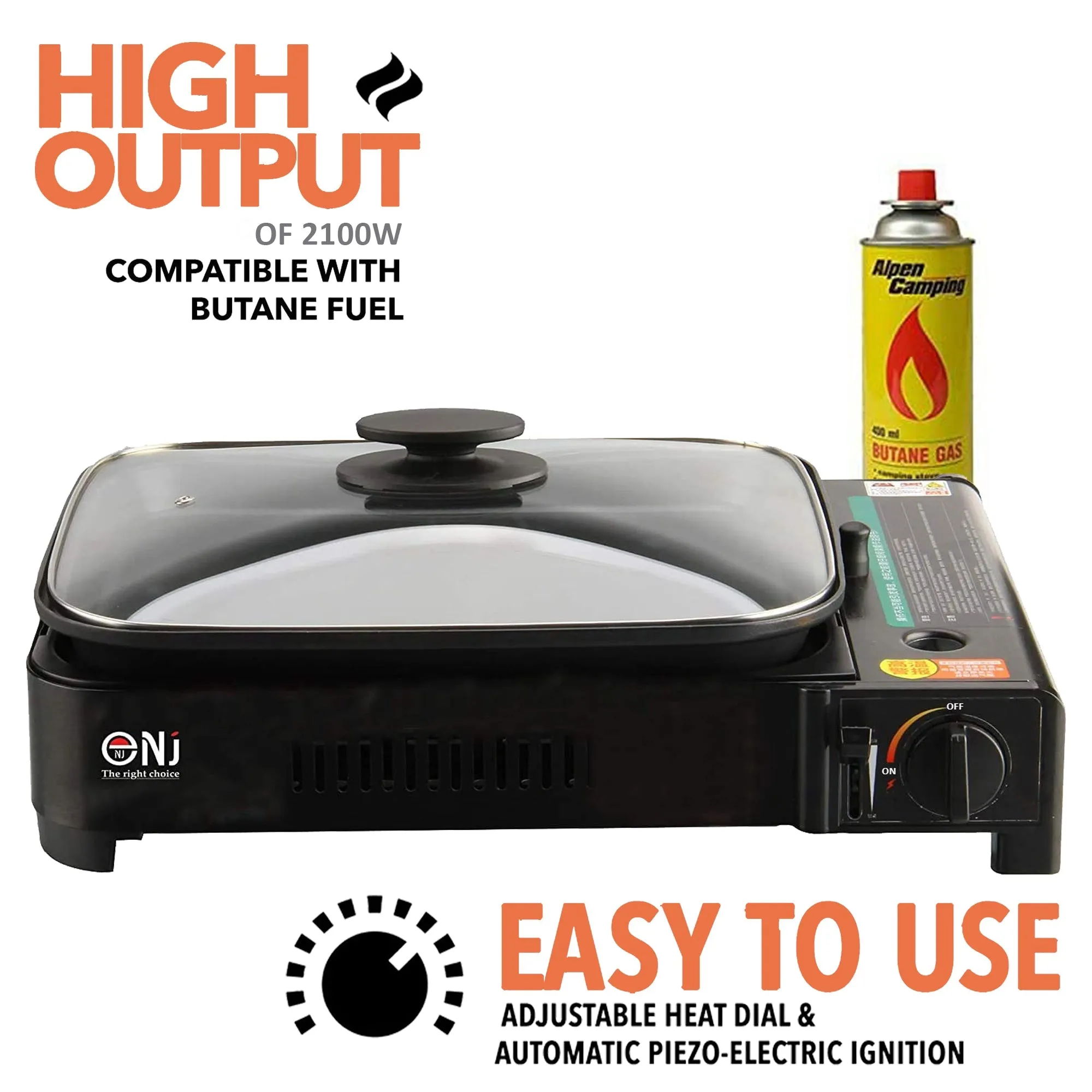 Portable Camping Gas Grill BBQ with Grill Pan Grill Plate and Lid Butane Outdoor Stove