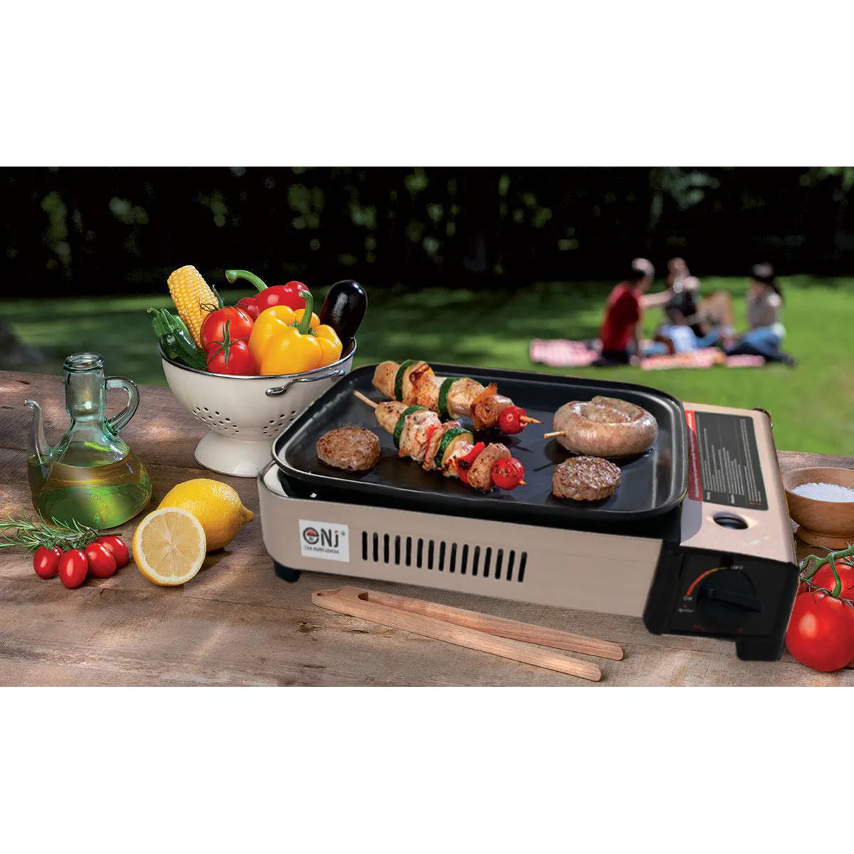 Portable Camping Gas Grill BBQ with Grill Pan Grill Plate and Lid Butane Outdoor Stove