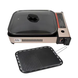 Portable Camping Gas Grill BBQ with Grill Pan Grill Plate and Lid Butane Outdoor Stove