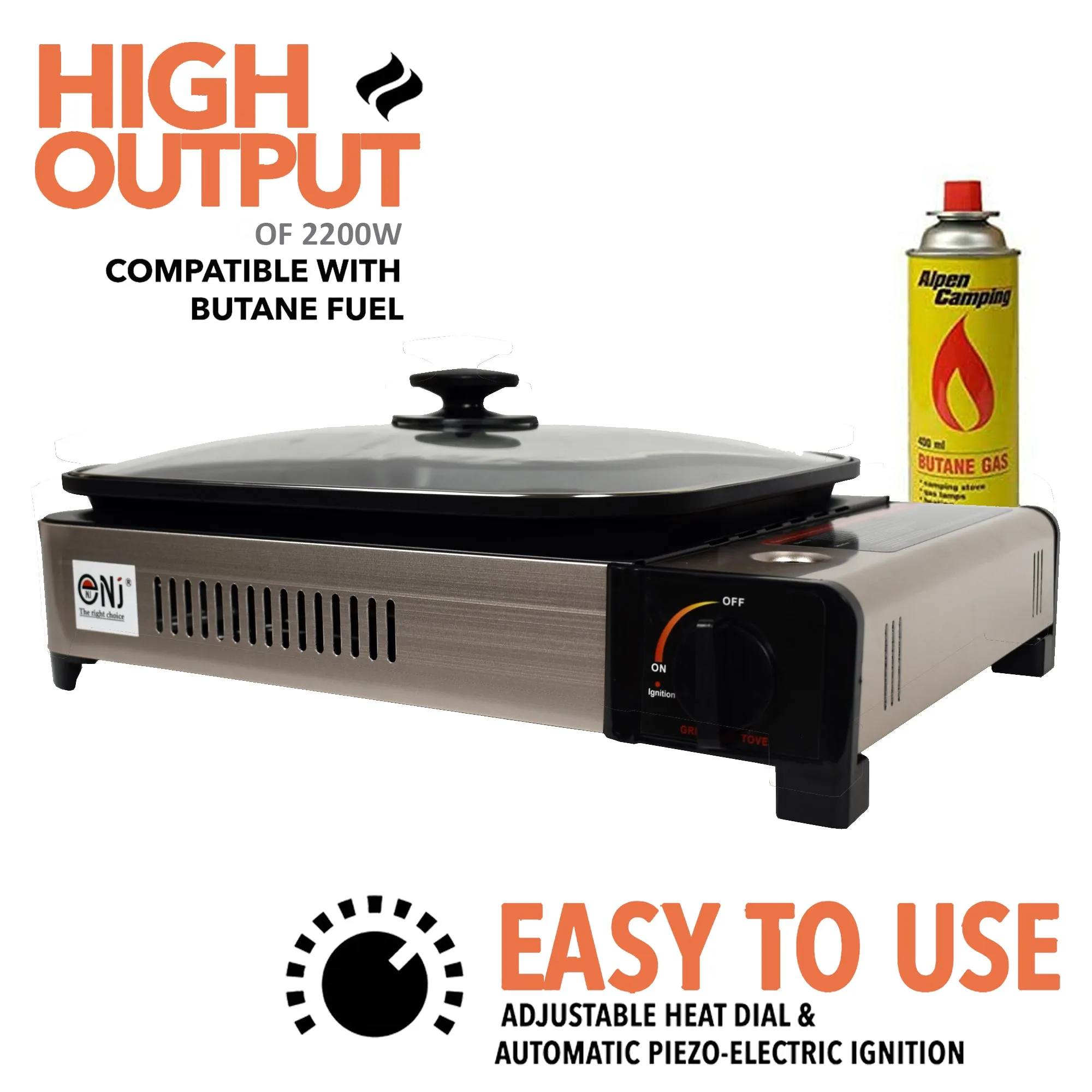 Portable Camping Gas Grill BBQ with Grill Pan Grill Plate and Lid Butane Outdoor Stove