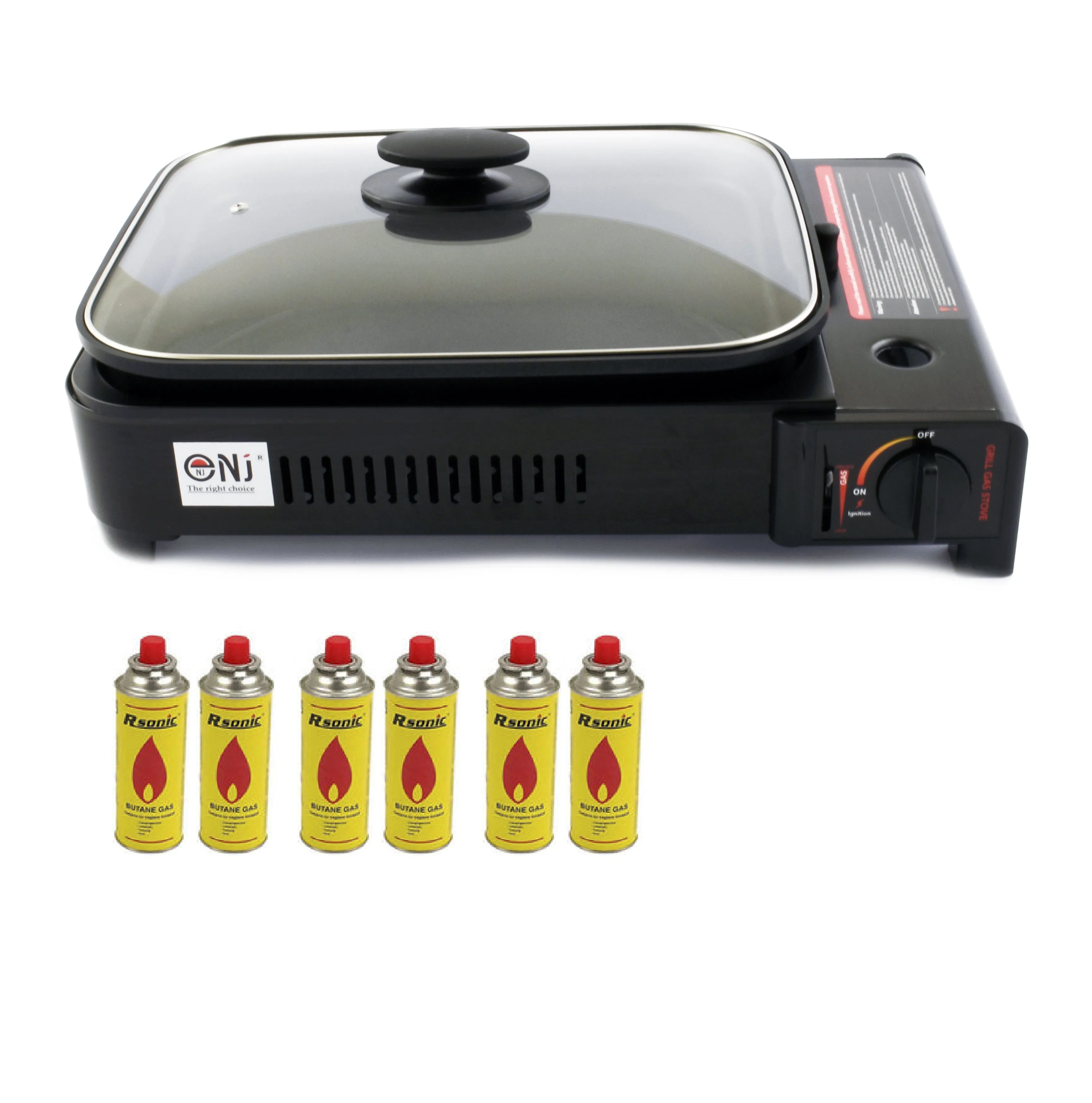 Portable Camping Gas Grill BBQ with Grill Pan Grill Plate and Lid Butane Outdoor Stove