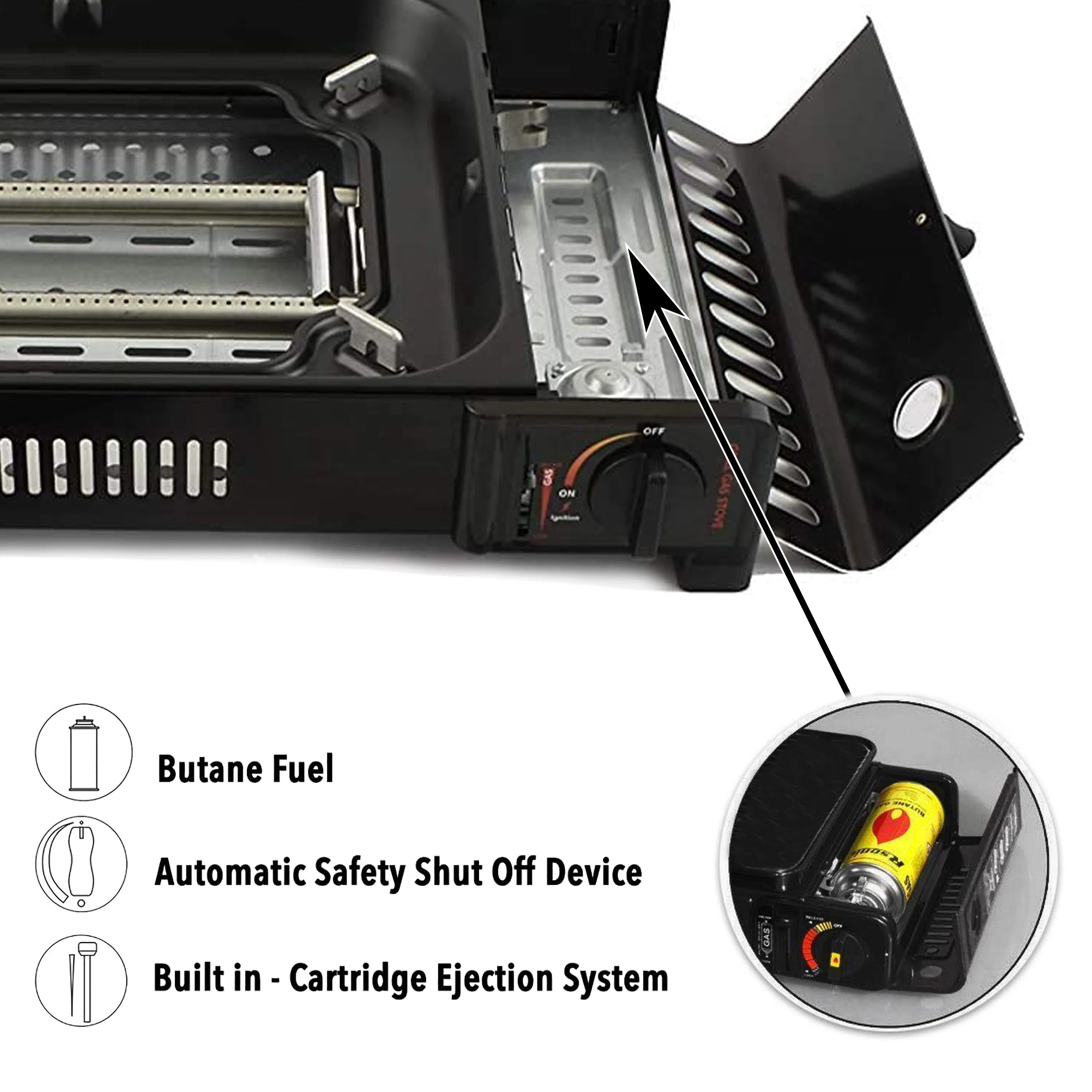 Portable Camping Gas Grill BBQ with Grill Pan Grill Plate and Lid Butane Outdoor Stove