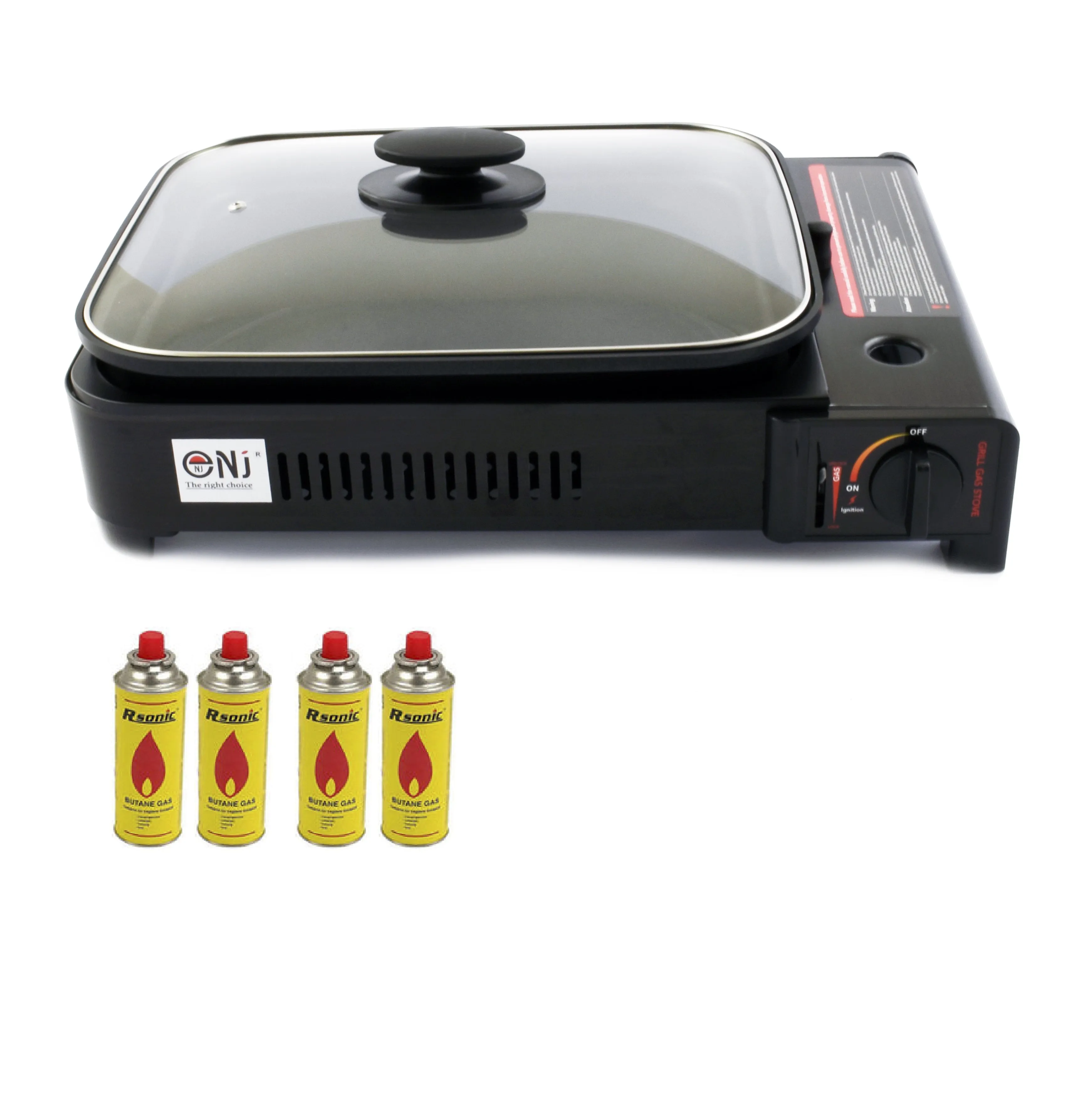 Portable Camping Gas Grill BBQ with Grill Pan Grill Plate and Lid Butane Outdoor Stove
