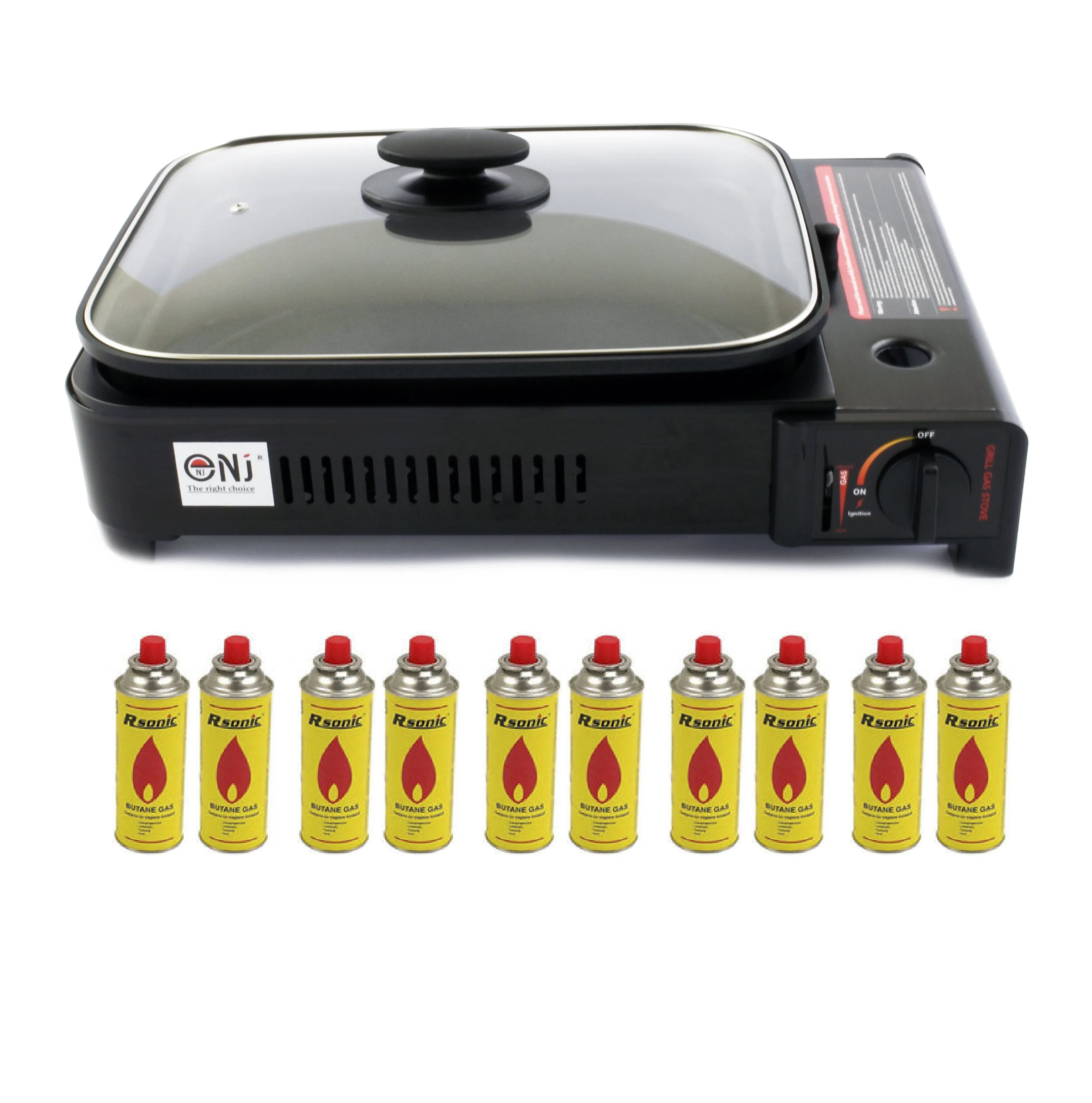 Portable Camping Gas Grill BBQ with Grill Pan Grill Plate and Lid Butane Outdoor Stove