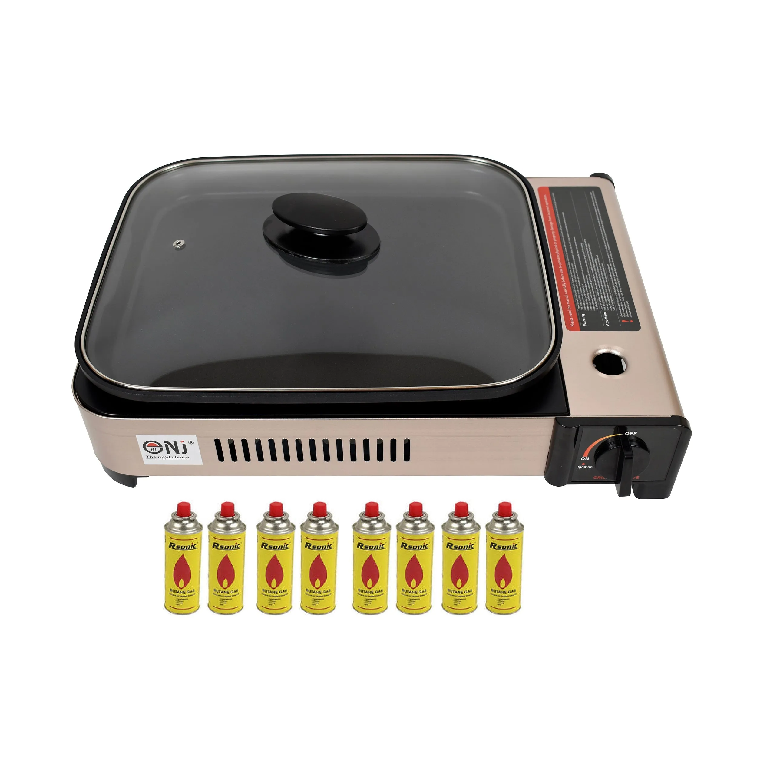 Portable Camping Gas Grill BBQ with Grill Pan Grill Plate and Lid Butane Outdoor Stove