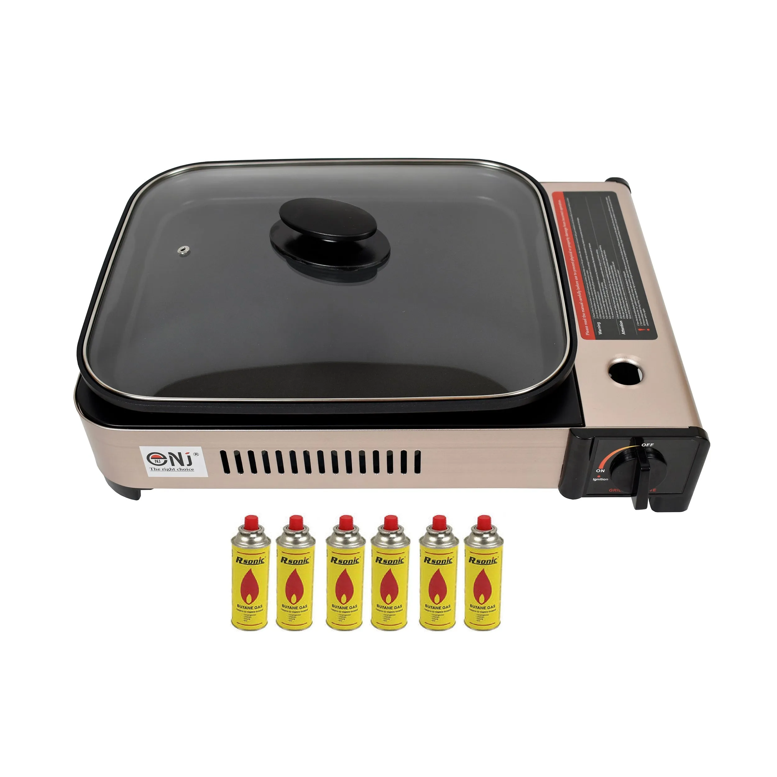 Portable Camping Gas Grill BBQ with Grill Pan Grill Plate and Lid Butane Outdoor Stove