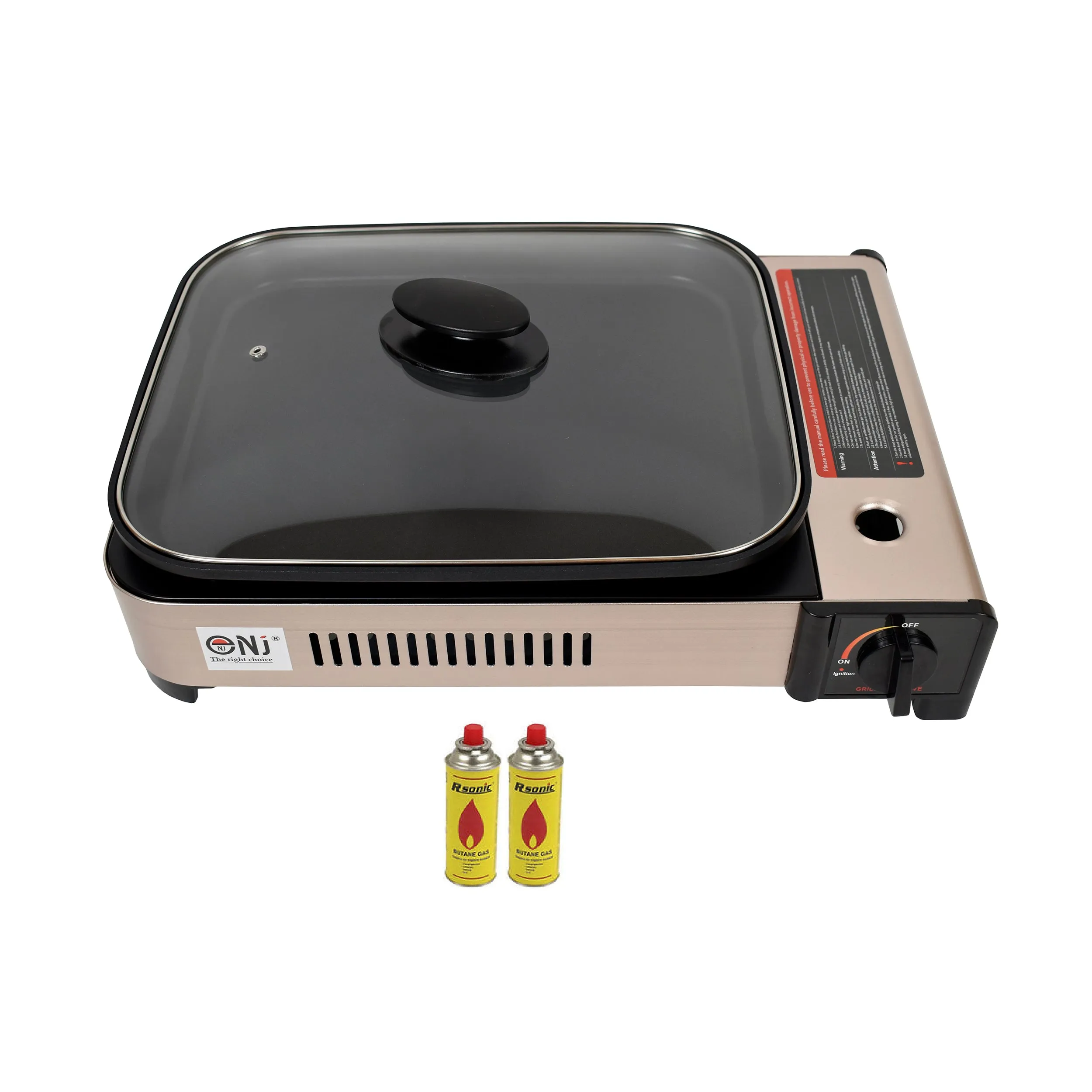 Portable Camping Gas Grill BBQ with Grill Pan Grill Plate and Lid Butane Outdoor Stove