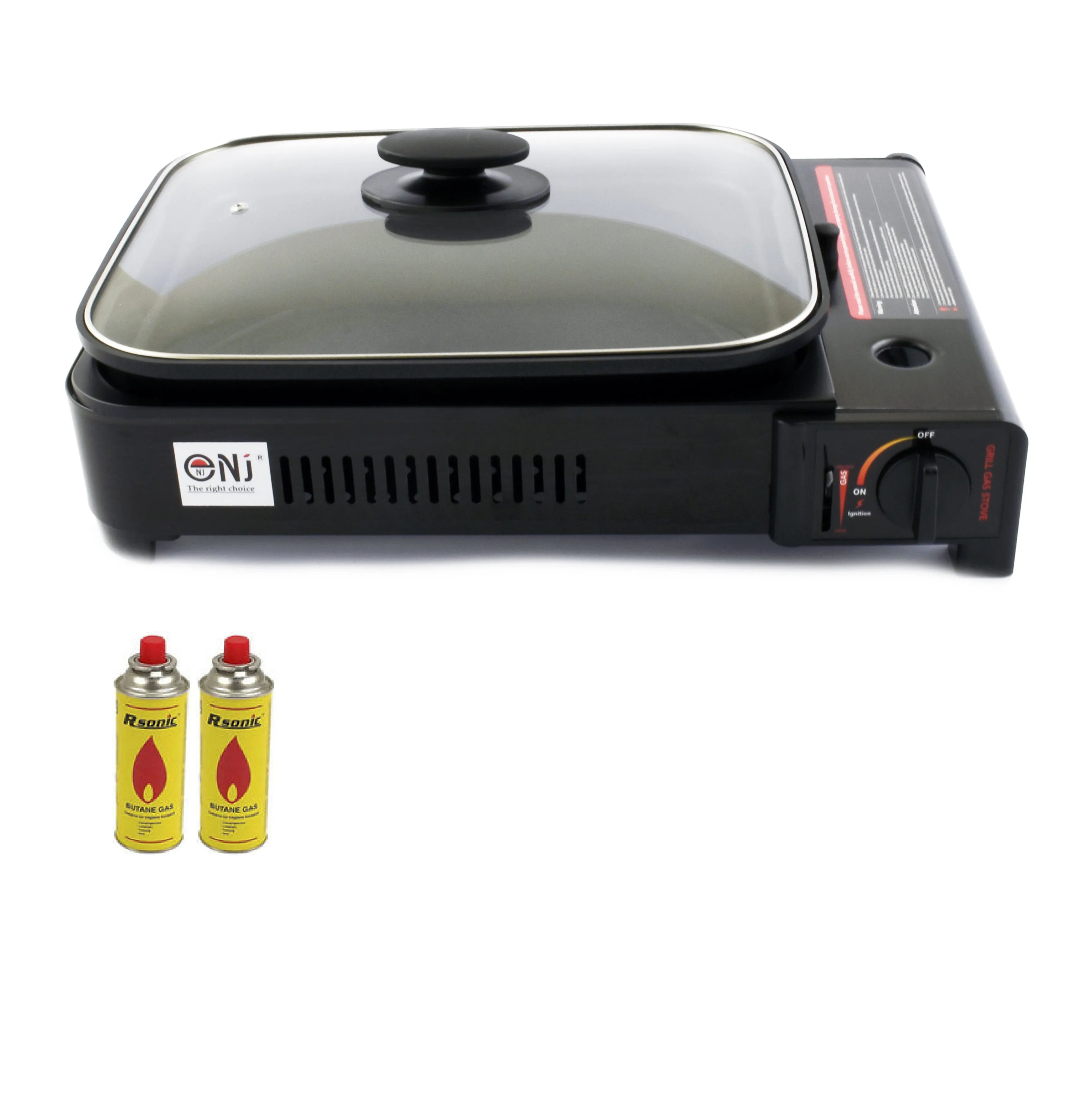 Portable Camping Gas Grill BBQ with Grill Pan Grill Plate and Lid Butane Outdoor Stove