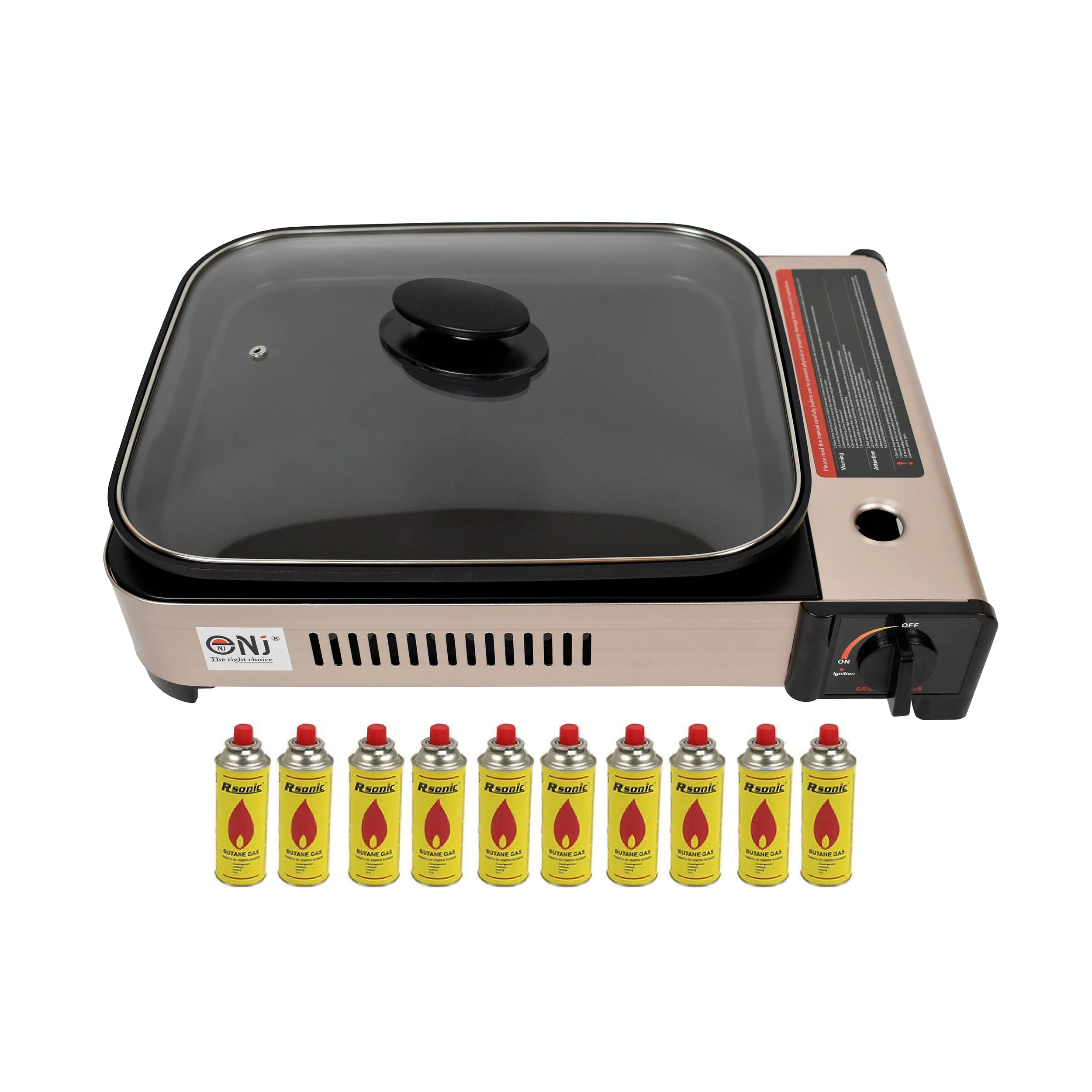 Portable Camping Gas Grill BBQ with Grill Pan Grill Plate and Lid Butane Outdoor Stove