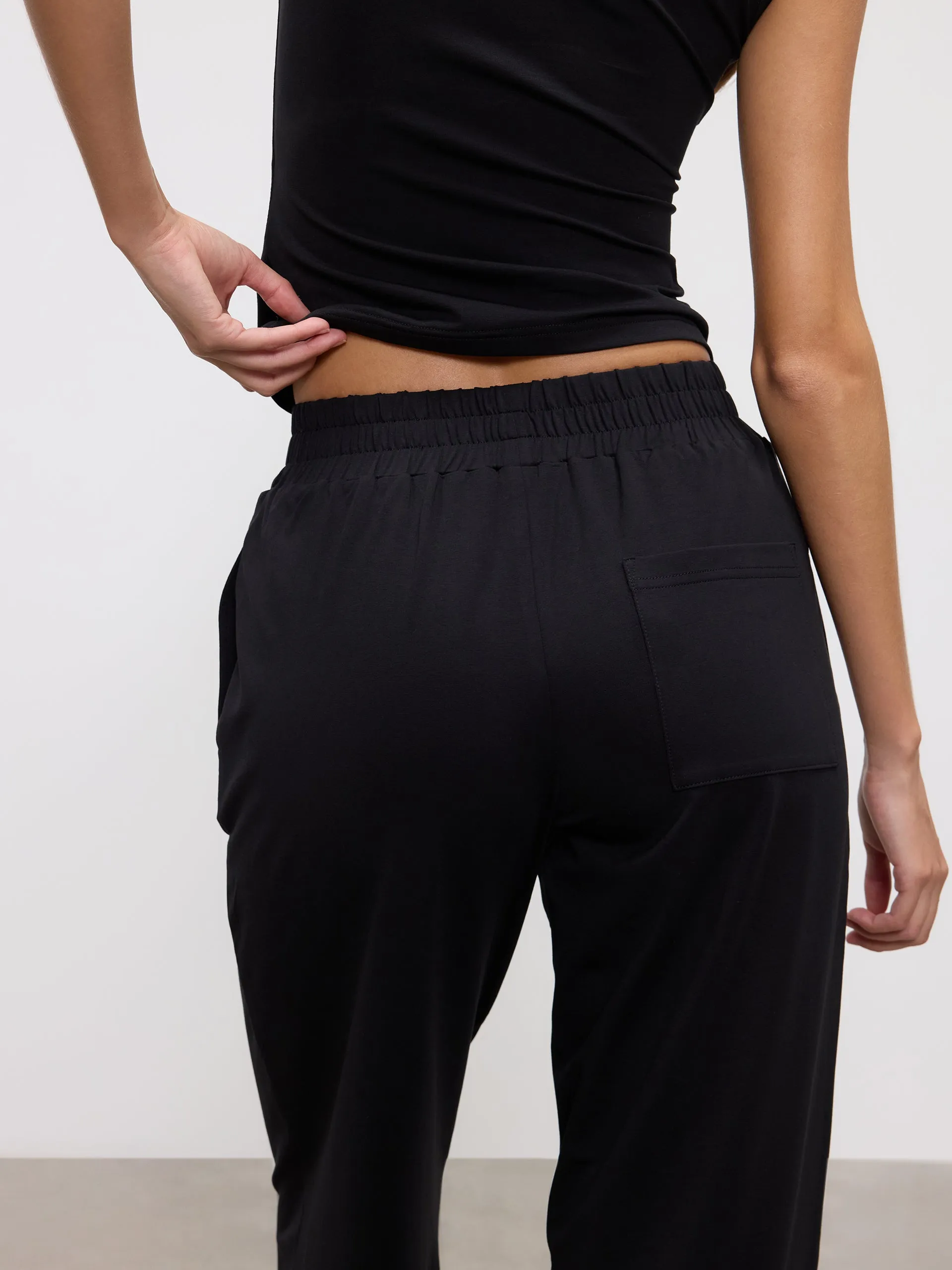 Womens Cotton Modal Wide Leg Pull On Trouser in Black