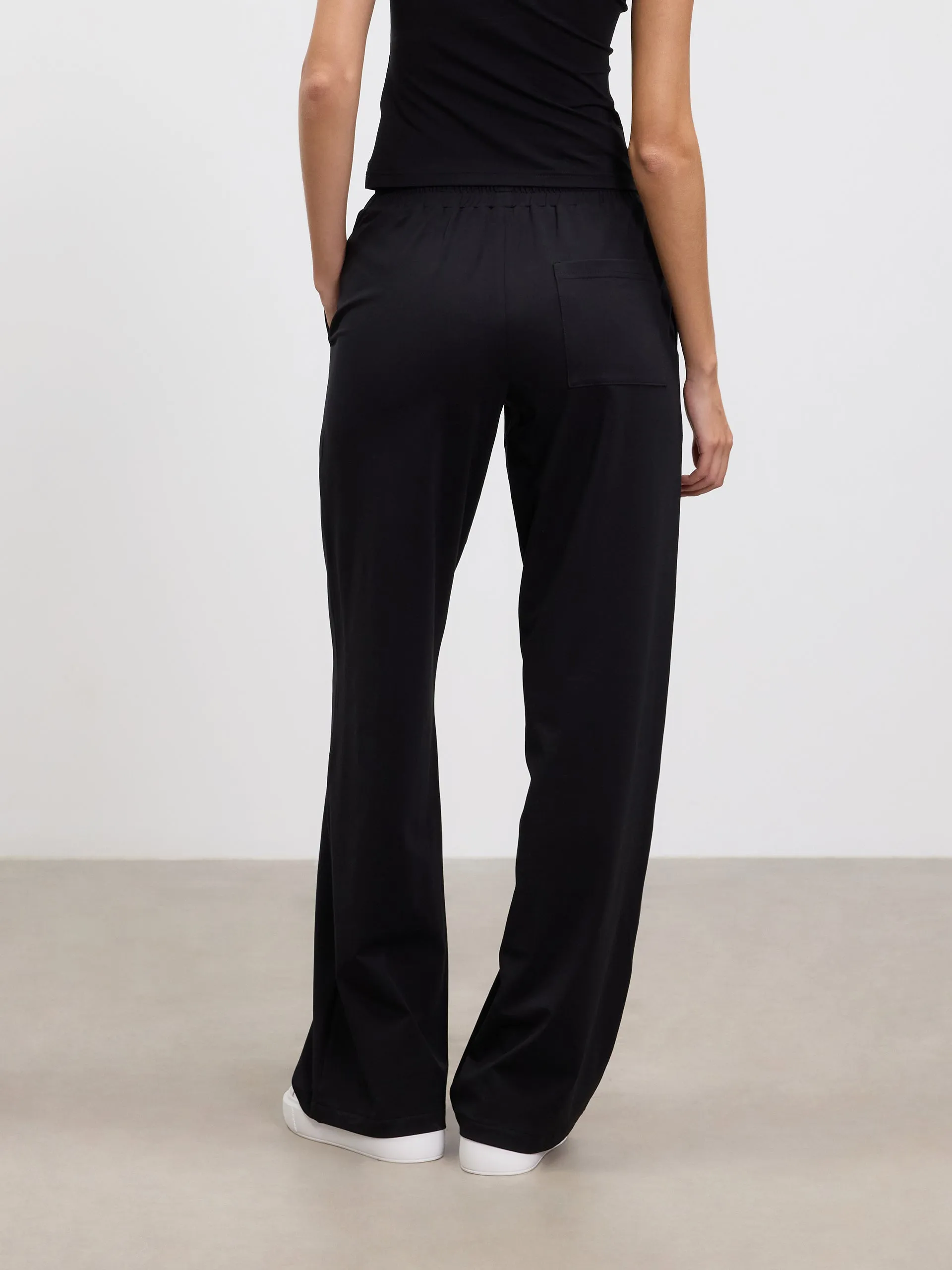 Womens Cotton Modal Wide Leg Pull On Trouser in Black